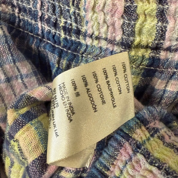 Free People Marlena Plaid‎ Balloon Long Sleeve Smocked Crop Top, Multi,M - Picture 12 of 13